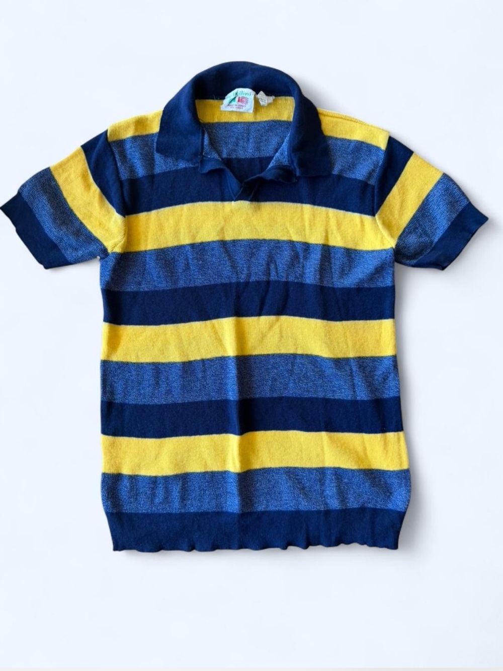 True Vintage 1950’s Made in Italy Navy and Yellow Striped Knitwear Polo Top